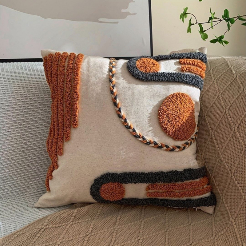 Retro nórdico bohemio alojamiento ligero de lujo cojín pintado a mano bolsas de almohada de sofá bordilla