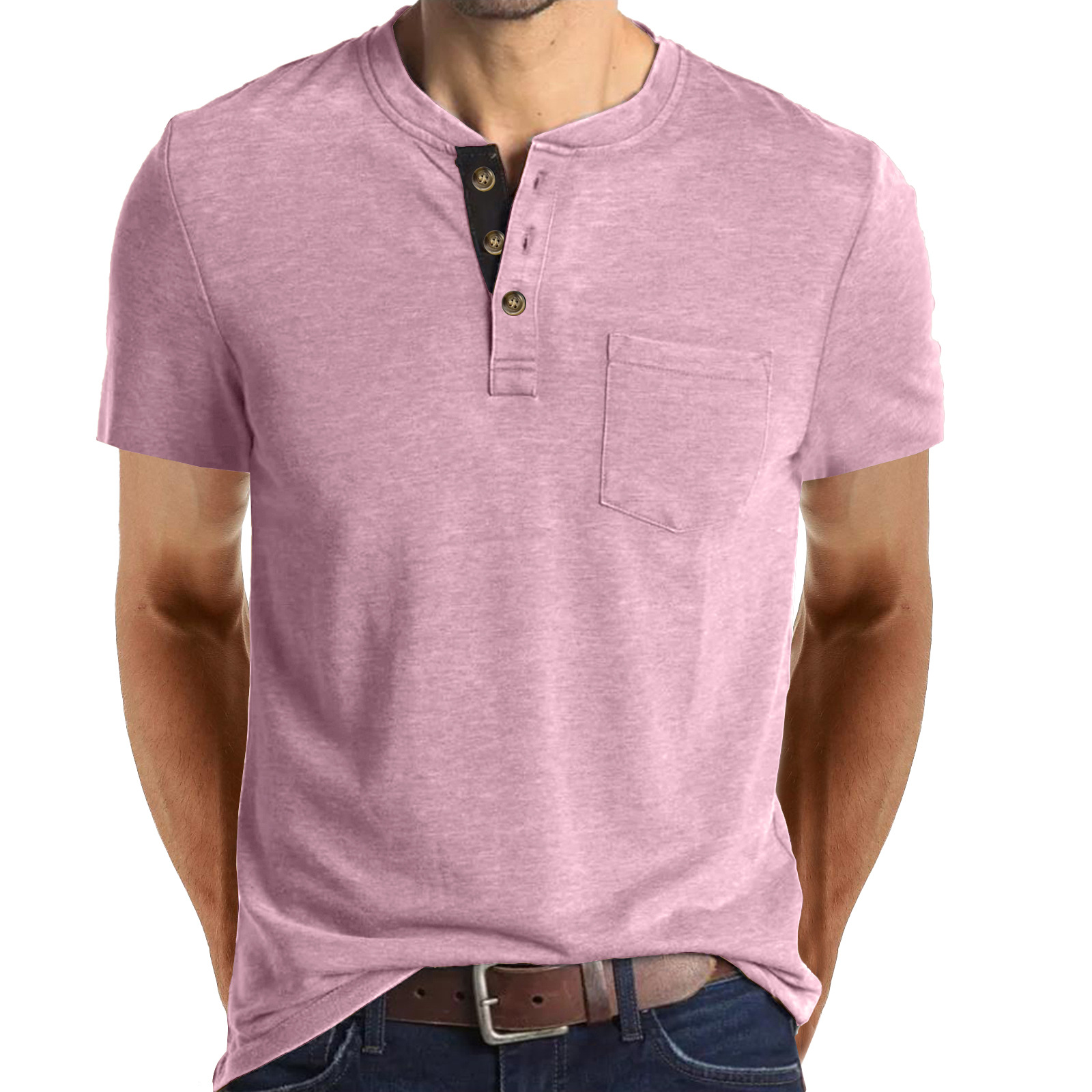 T-shirt henley uomo maniche corte top casual estivo girocollo_voghion.com