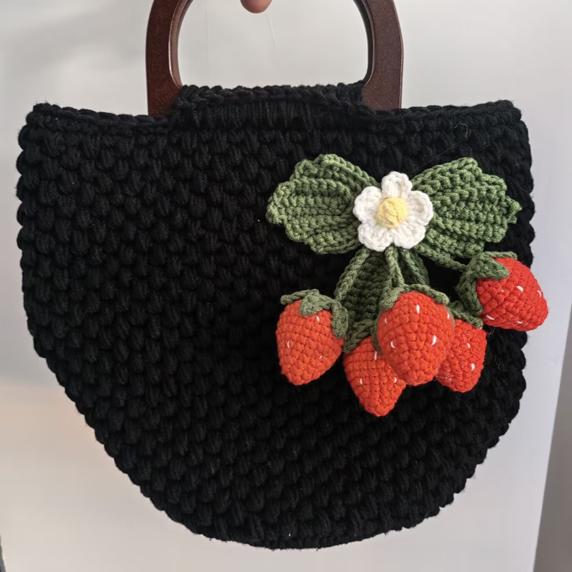 Estilo elegante Sheffield línea gancho tejido gran bolso de fresa bolso de teléfono móvil regalo de vacaciones de la familia hecha a mano