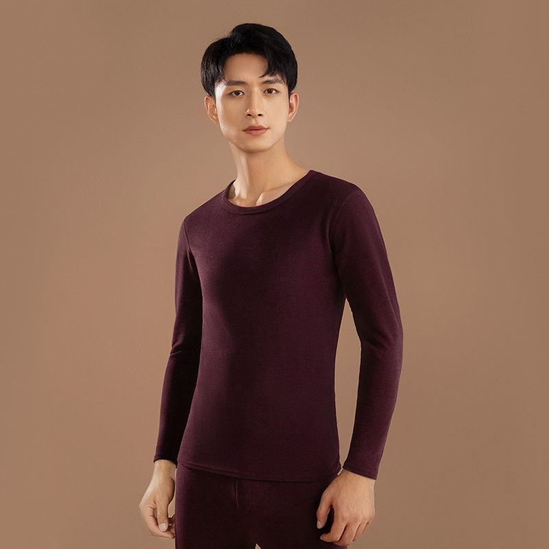 Nueva ropa interior térmica de los hombres de fondo delgado desgaste sin costuras cuello redondo ropa de otoño color sólido ropa de otoño pantalones largos traje de los hombres