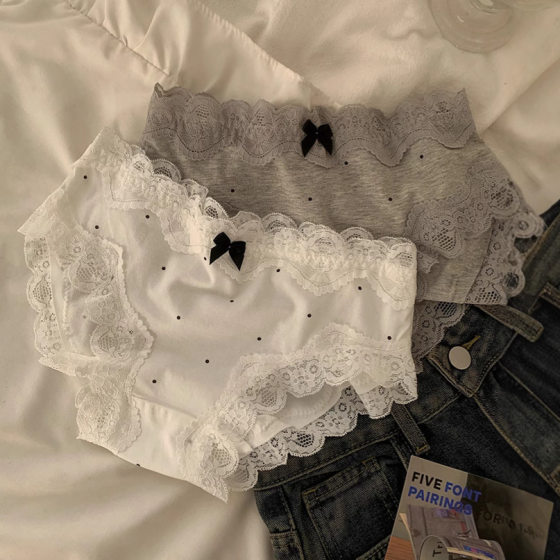 Four Seasons Mori and Leaf French Retro Lace Women's Briefs Cotton Cotton Crotch Panties Women's Mid-Waist