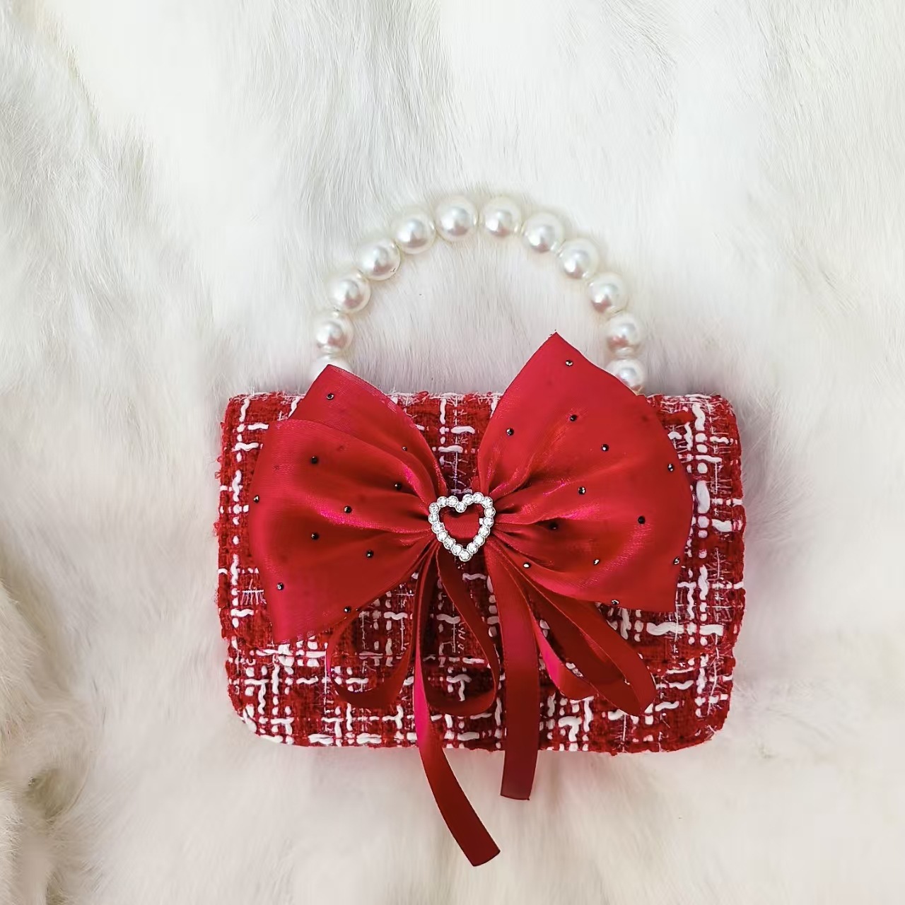 Gran arco rojo bolso de princesa bolso de perla bolso de Año Nuevo bolso de cambio accesorios cadena de hombro