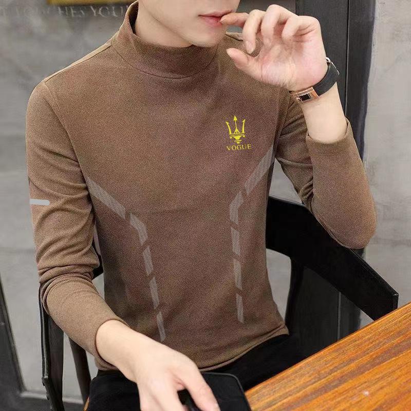 秋冬の両面の徳絨毛の男性の半丸襟の高襟の底のシャツと長袖のtシャツの中で襟の中で体のシャツを掛けます。|undefined