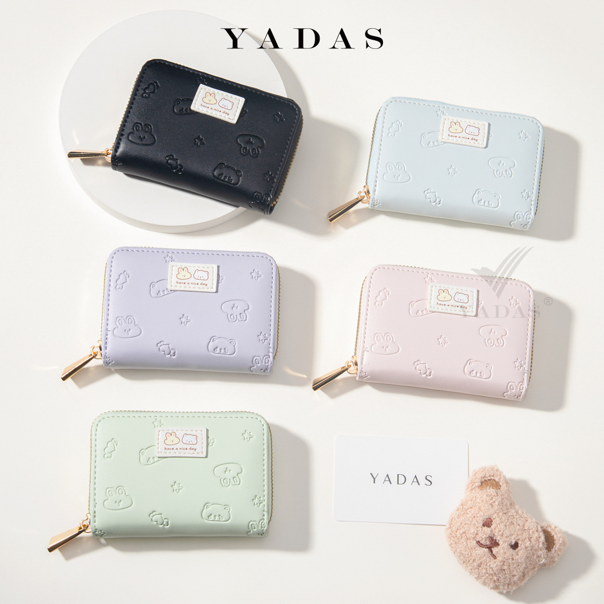 YADAS nueva cremallera mini moda oso conejo encantador relieve multi-cartón órgano damas PU piel bolsa de tarjetas al por mayor