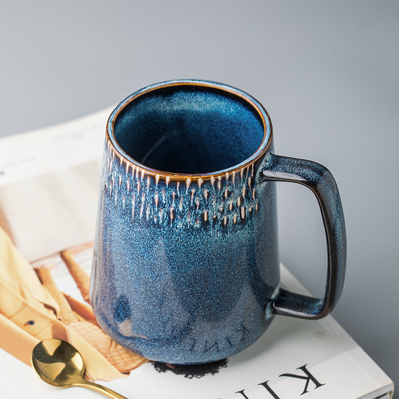 Tazas de agua de cerámica de gran tamaño de exportación transfronteriza, tazas de café retro nórdicas de gran capacidad