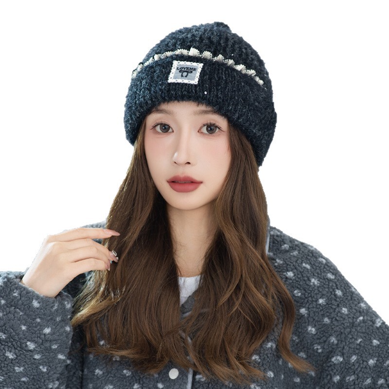 帽子女秋冬百搭保暖花边针织毛线帽韩版户外出行加绒加厚防寒帽新|undefined