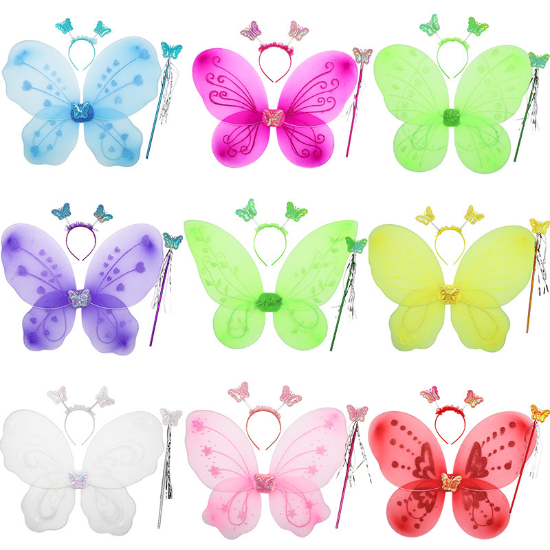 Manufacturer Jiayu Wings Foldable Half-Fold Fairy Iridescent Butterfly Angel Wand Set Children's Wing Props Wholesale Manufacturer Jiayu Wings Foldable Half-Fold Fairy Iridescent Butterfly Angel Wand Set Children's Wing Props Wholesale