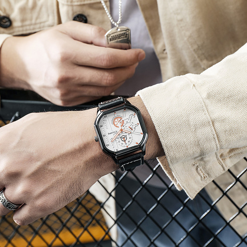 Live waterproof luminous square watch trendy new style with calendar hollow belt men's watch