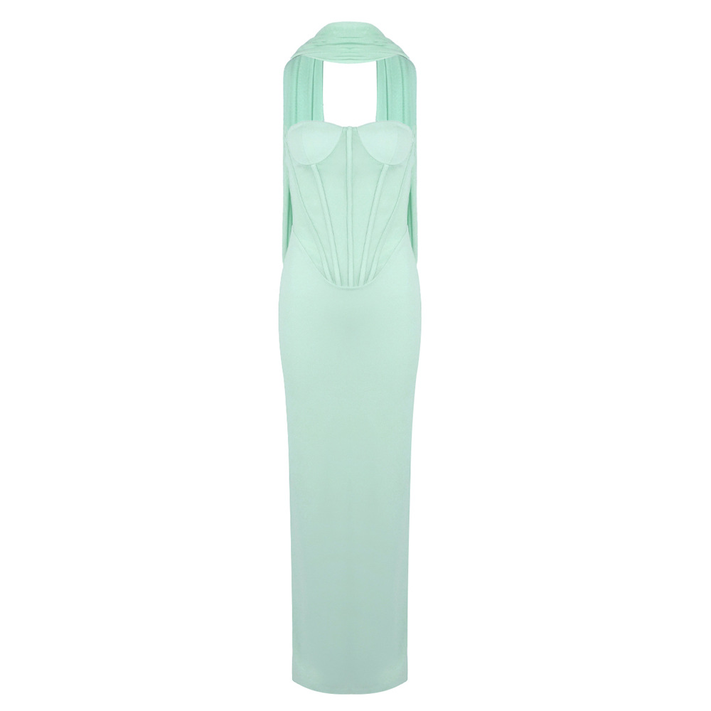 Light Green Halter Tulle Ribbon Dress Slimming High Waist Mop Dress 17 Light Green Halter Tulle Ribbon Dress Slimming High Waist Mop Dress