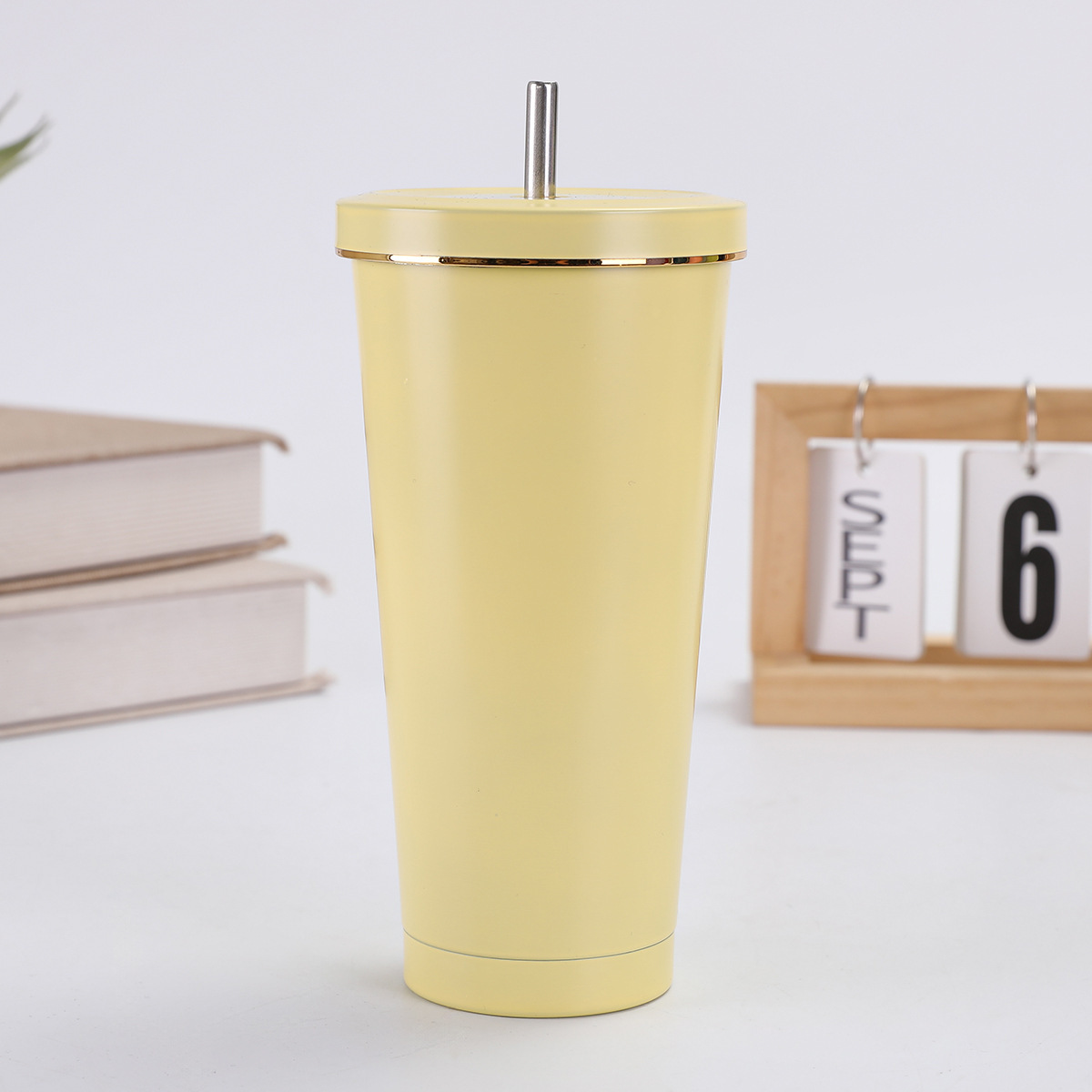Taza de paja de acero inoxidable de doble capa de gran capacidad 750ml taza de café de perla vacío de mano taza de automóvil de hielo