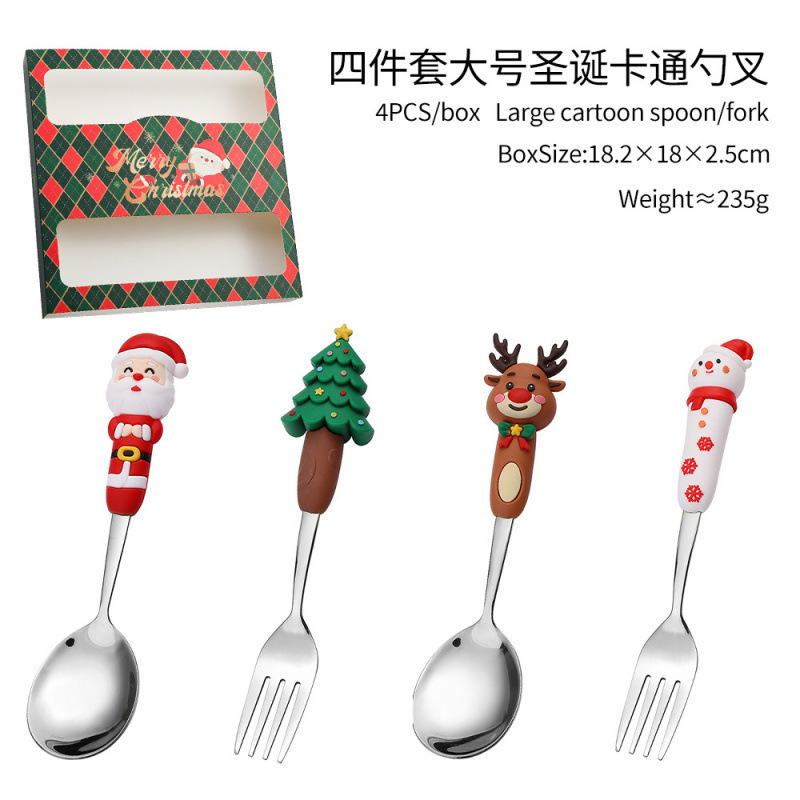 クロスボーダークリスマスカトラリーセットクリエイティブカトラリースプーンデザートスプーンフォーク漫画サンタスプーンフォークギフトボックス|undefined
