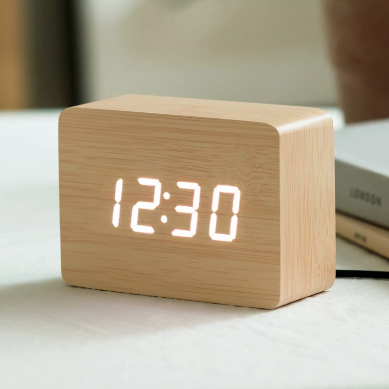 New silent LED wooden desk clock cross-border digital voice-activated luminous alarm clock with temperature display