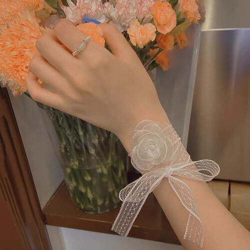 New Style Korean White Lace 3D Camellia Flower Ribbon Hairband, Elegant Choker Necklace, Vintage Hair Accessory