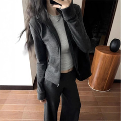 休闲慵懒运动女2025早秋季韩系条纹立领修身外套上衣
