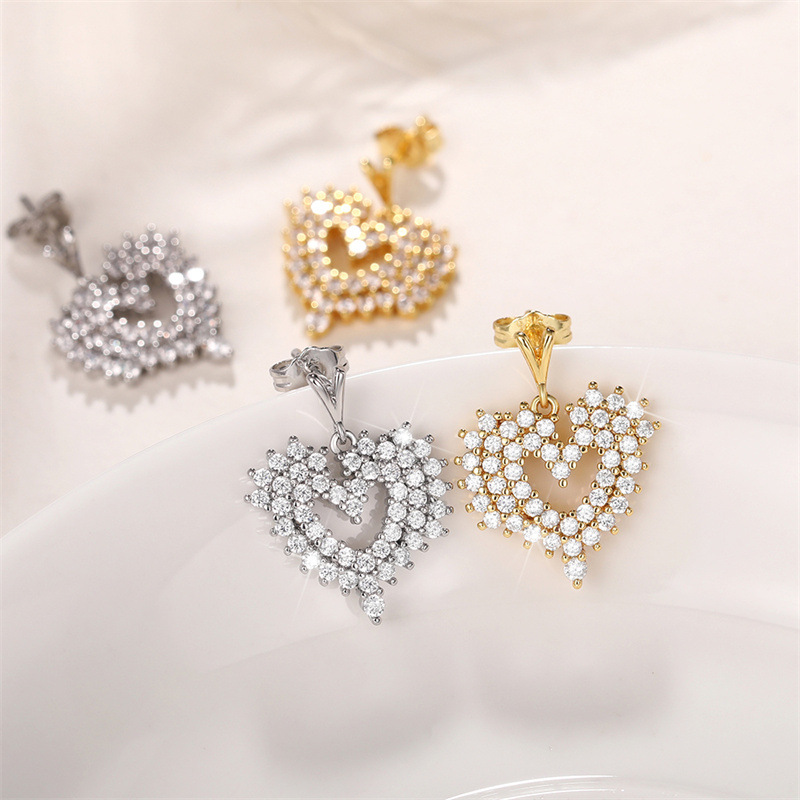 Sparkling Heart Drop Earrings Set With Cubic Zirconia For Women_voghion.com