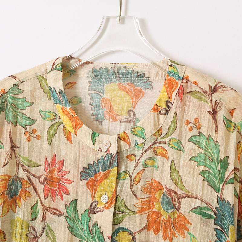 2026 Summer Cotton and Linen Round Neck Short Sleeve Women's Shirt, Loose Artistic Style with Skull Print, European and American Cross-Border Comfortable Wear 2026 Summer Cotton and Linen Round Neck Short Sleeve Women's Shirt, Loose Artistic Style with Skull Print, European and American Cross-Border Comfortable Wear