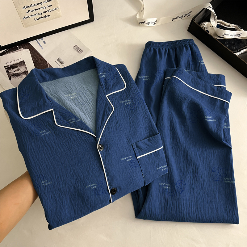 Cloud Cotton Pajamas Autumn and Winter Suit Commuter Style Letter Cardigan Long-Sleeved Home Clothes Handsome Men's Real Shot Wholesale