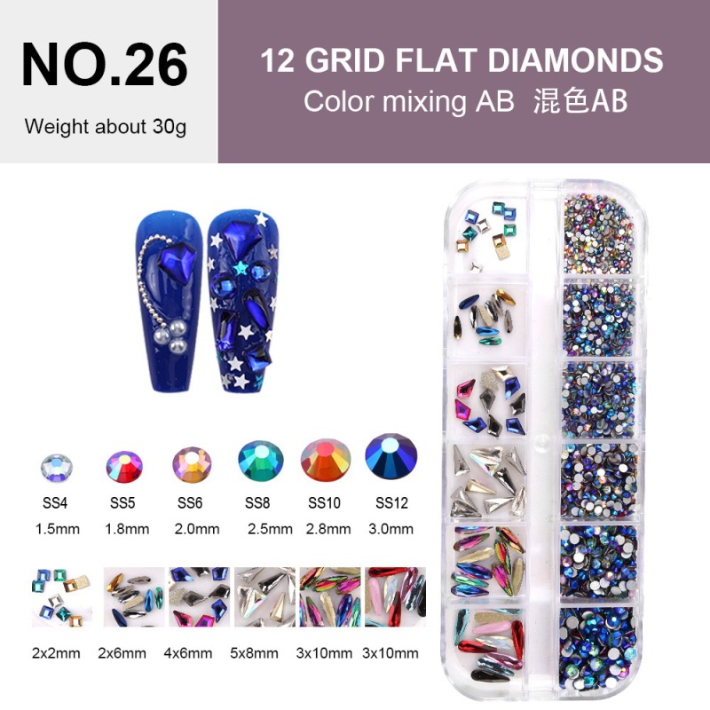 国境を越えた新製品メッキ平底ネイルアクセサリーガラス異形ドリルセット爪装飾diyアクセサリー部品|undefined