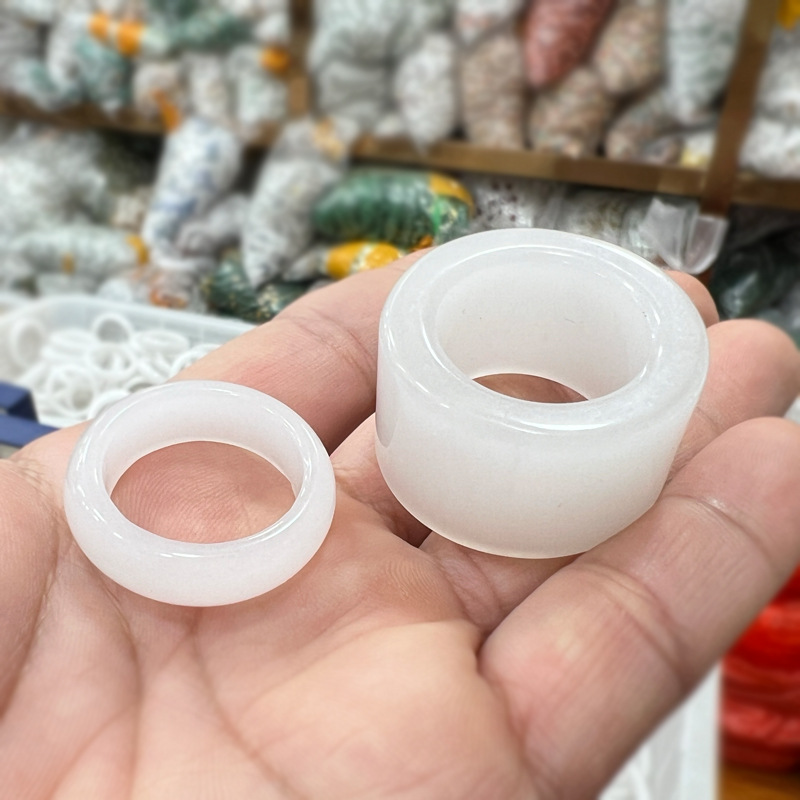 Golden Silk White Jade Turned Ram Fat White Thumb Ring Hand Polished Tire Ring Dominant and Steady Men's Turned Finger Ring