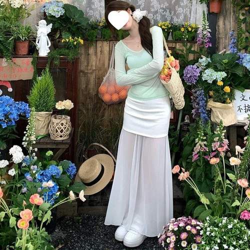 Splicing Bodycon Net Dress for Women - Summer Half Dress, Beach Vacation Style, Cool Gauze Skirt, Hot Girl Design, White Elegance