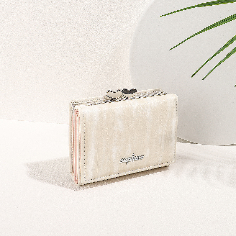 Cartera corta SUPHIAR, cartera delgada a rayas, triple pliegue, con cremallera, para monedas, tarjetas, cambio, impermeable, estilo fresco y dulce