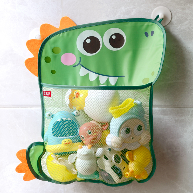 Bolsa de almacenamiento de juguetes para niños transfronterizos bolsa de red de almacenamiento de baño de bebé de dinosaurio baño con ventosa secado bolsa de drenaje colgante