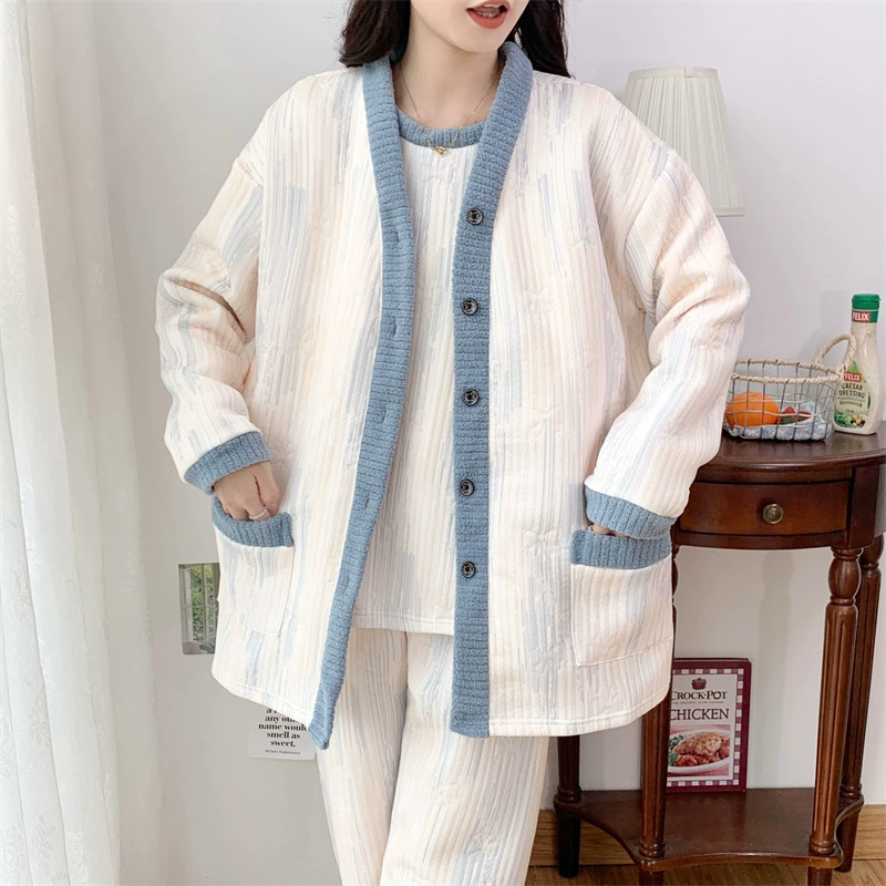 Осенний и зимний воздушный хлопчатобумажный костюм из трех частей послеродового кормления беременных женщин специальный размер пижамы 300 кг 30033-33