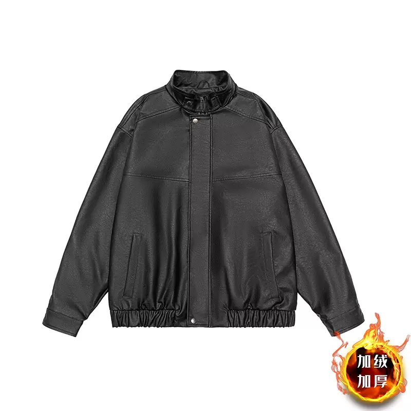 【柏林服饰】JK93加绒 秋冬复古皮衣机车风男女简洁宽松