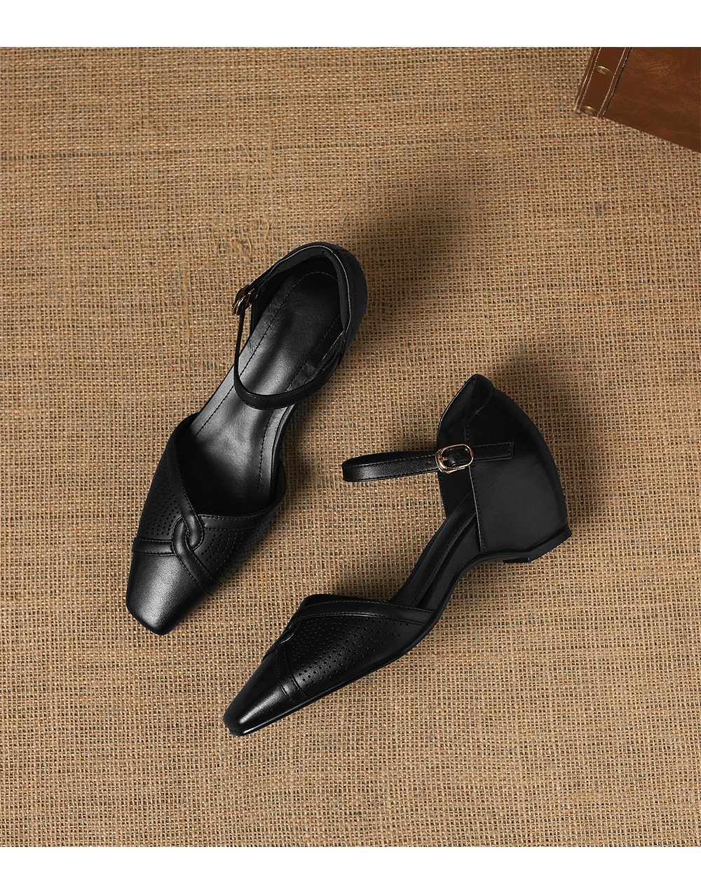 Sandal cao gót nữ quai ngang mũi vuông kiểu Pháp, gót thô ổn định — đen chi tiết 17