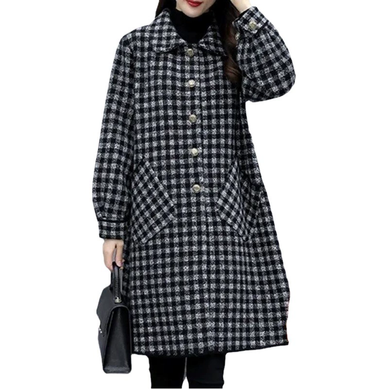 Осенне-зима Новая шерстяная куртка больших размеров 200 Jins Женская Корейская версия свободного тонкого длинного пальто