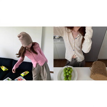 im向 甜氧织语~雪花感100棉撞色贝壳扣显瘦针织衫女秋季针织开衫