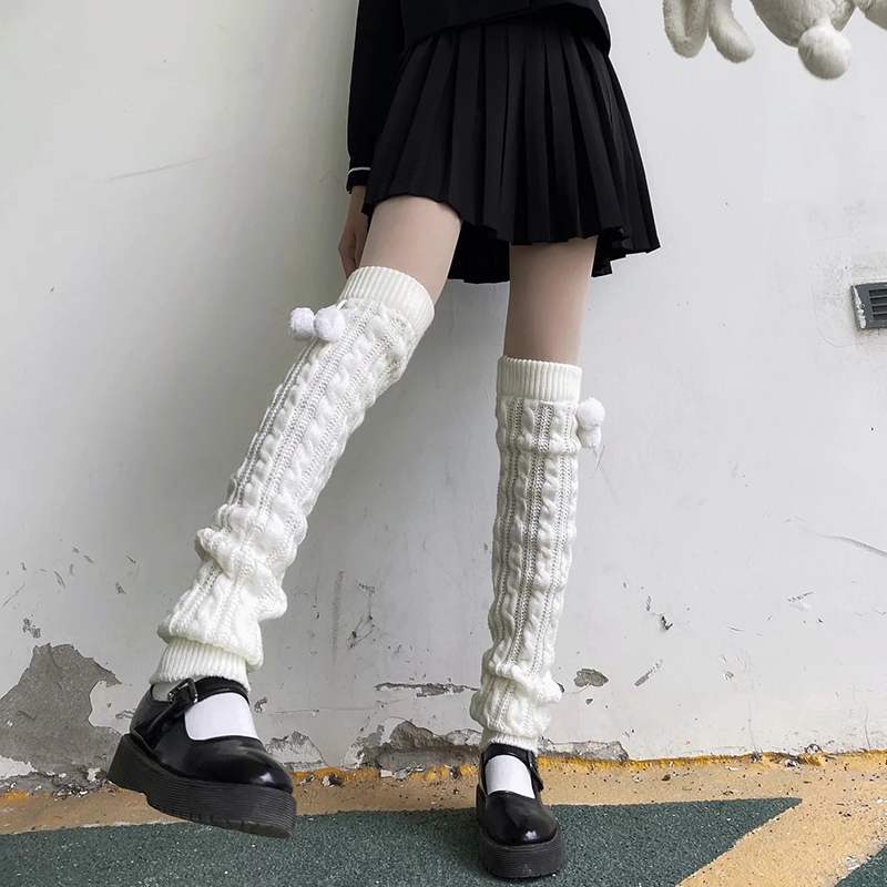Japanese Lolita Sweet Soft Girl Hair Ball Pile Socks Lolita Knee Socks Jk Calf Socks Mid-tube Autumn And Winter