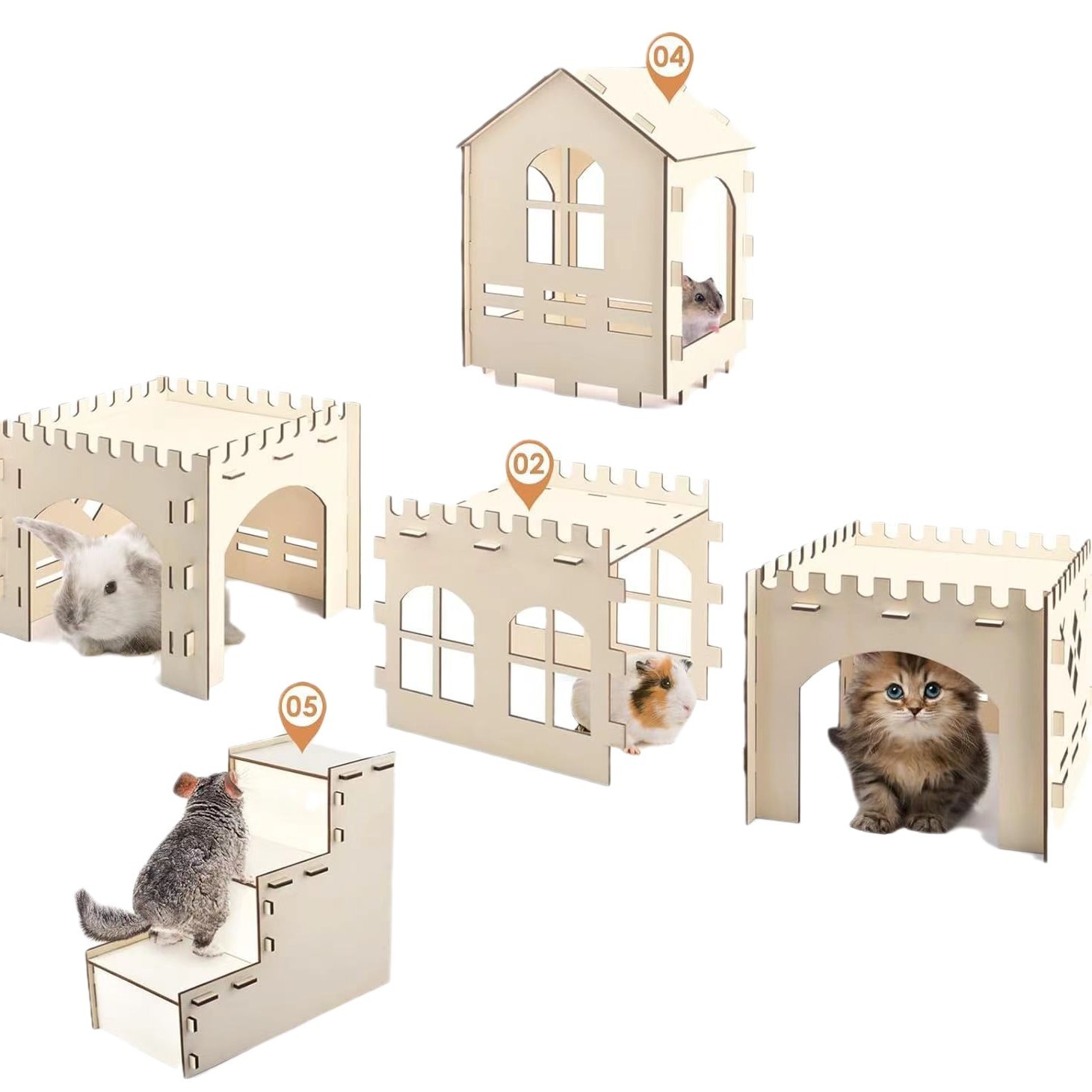 Conejo de madera castillo Conejo amplio y transpirable escondite adecuado para conejo de interior hámster y conejillo de indias nido oculto