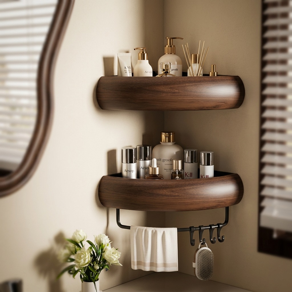 No-Drill Bathroom Wall-Mounted Triangular Storage Rack for Home Use, Multi-Functional Corner Organizer Shelf