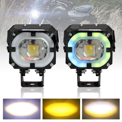 New Motorcycle Led Modified Spotlight Two-Color Flash Colorful Rgb External Modified Car Light Electric Car Headlight