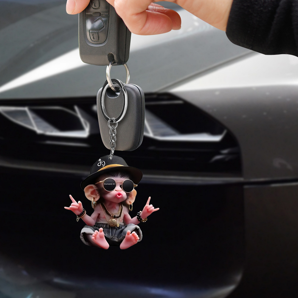 Cross-border bonito estilo hip-hop pequeño mono regalo para niños llavero colgante accesorios de decoración de porche de automóvil
