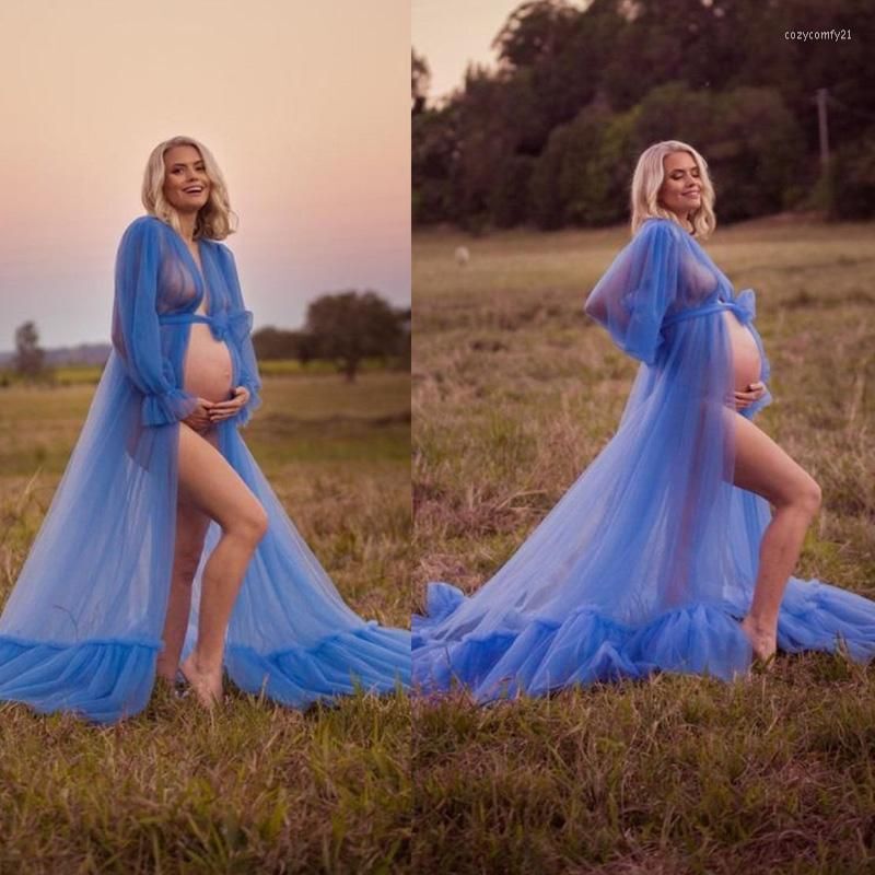 European and American Style Nightgown for Pregnant Women, Blue Mesh Long Gown, Studio Photography Clothing, Mesh Skirt, Evening Dress, Sleepwear, Women's Wedding Dress European and American Style Nightgown for Pregnant Women, Blue Mesh Long Gown, Studio Photography Clothing, Mesh Skirt, Evening Dress, Sleepwear, Women's Wedding Dress