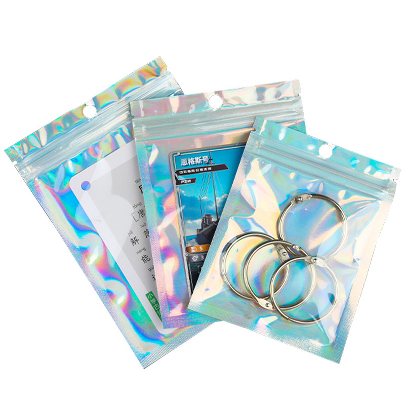 Laser packaging bag self-sealing bag yum yin and yang bag plastic bag holographic aluminum foil plastic bag rainbow magic color jewelry bag
