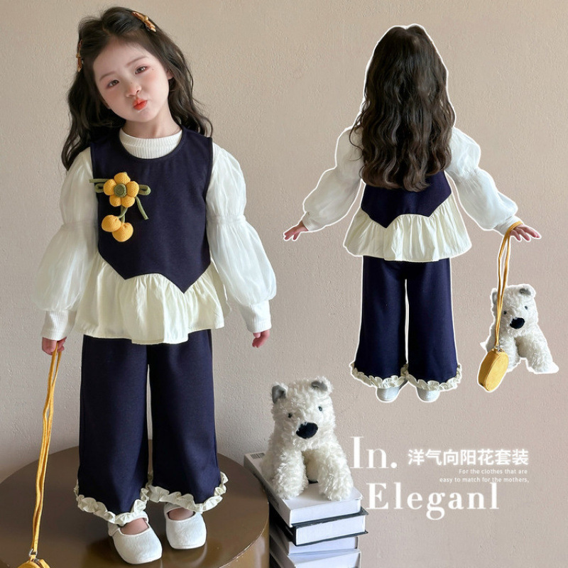 女童春秋款套装2025新款洋气时髦儿童向日葵女孩宝宝秋季秋装早秋|undefined