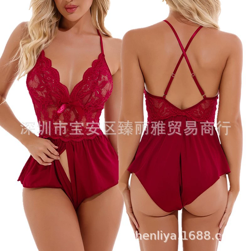 Cute lace underwear, bodysuit sleevless, thin pijama, European style, V-neckline