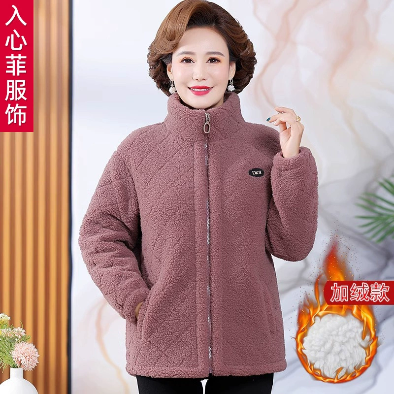 Мама осенняя и зимняя гранулированная шерстяная куртка утолщенные и короткие пуховые топы женская новая мода среднего и пожилого возраста хлопчатобумажная одежда