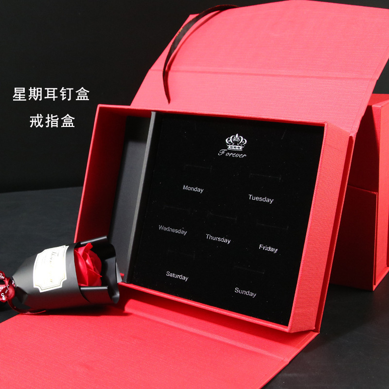 Soap Flower Earrings Set Box One Week Earrings Women's Jewelry Week Gift Box 2022 New Fashion Earrings Set Box