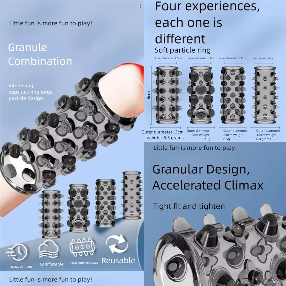 Explorer Spiked Lock Ring Foreskin Barrier Set, TPE Manual Delay Ring, Transparent Black — detail image 1
