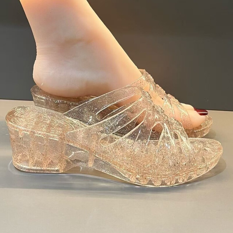 Fashionable Glitter High-Heeled Sandals for Women, Crystal Shoes, Wedge Shoes, Thick-Soled Outdoor Slippers, Stylish Summer Wear, Quick-Drying, Anti-Odor Foot Protection Fashionable Glitter High-Heeled Sandals for Women, Crystal Shoes, Wedge Shoes, Thick-Soled Outdoor Slippers, Stylish Summer Wear, Quick-Drying, Anti-Odor Foot Protection