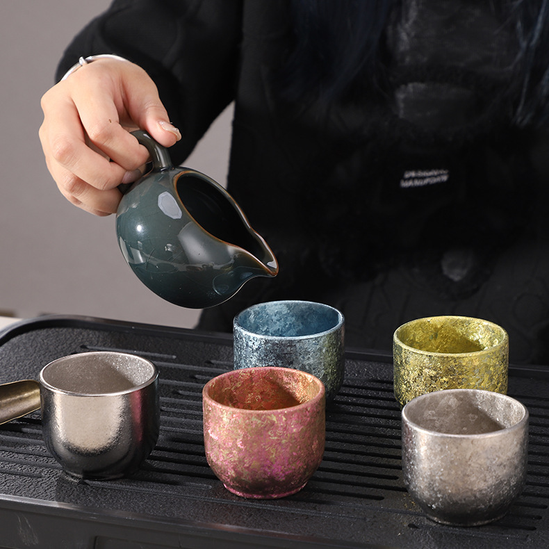 New pure titanium double-layer small tea cup portable crystalline color ice flower pure titanium tea set small tea cup factory direct sales New pure titanium double-layer small tea cup portable crystalline color ice flower pure titanium tea set small tea cup factory direct sales