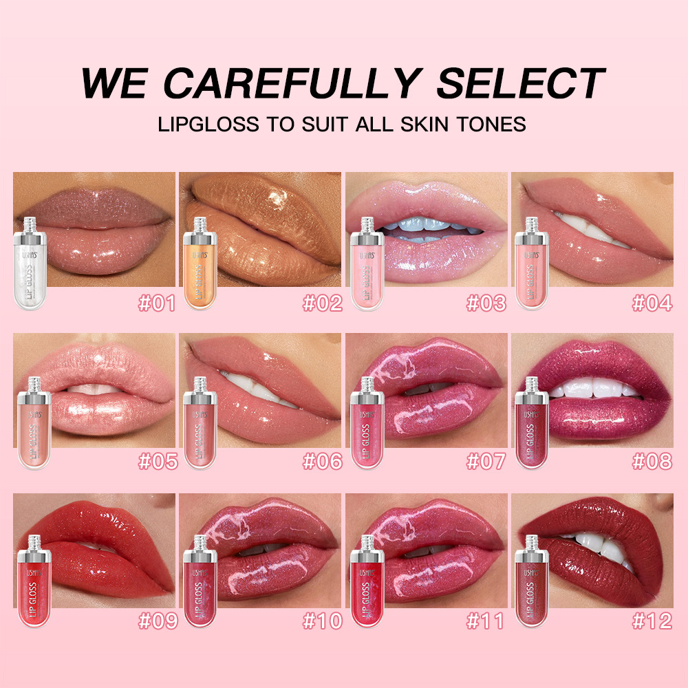 USHAS Europa y los Estados Unidos spot transfronterizo impermeable duradero espejo brillante brillo labial perlado impermeable líquido esmalte labial UC089