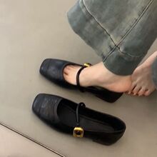 羊皮版~复古黑色平底玛丽珍鞋女晚晚鞋2024新款浅口通勤单鞋