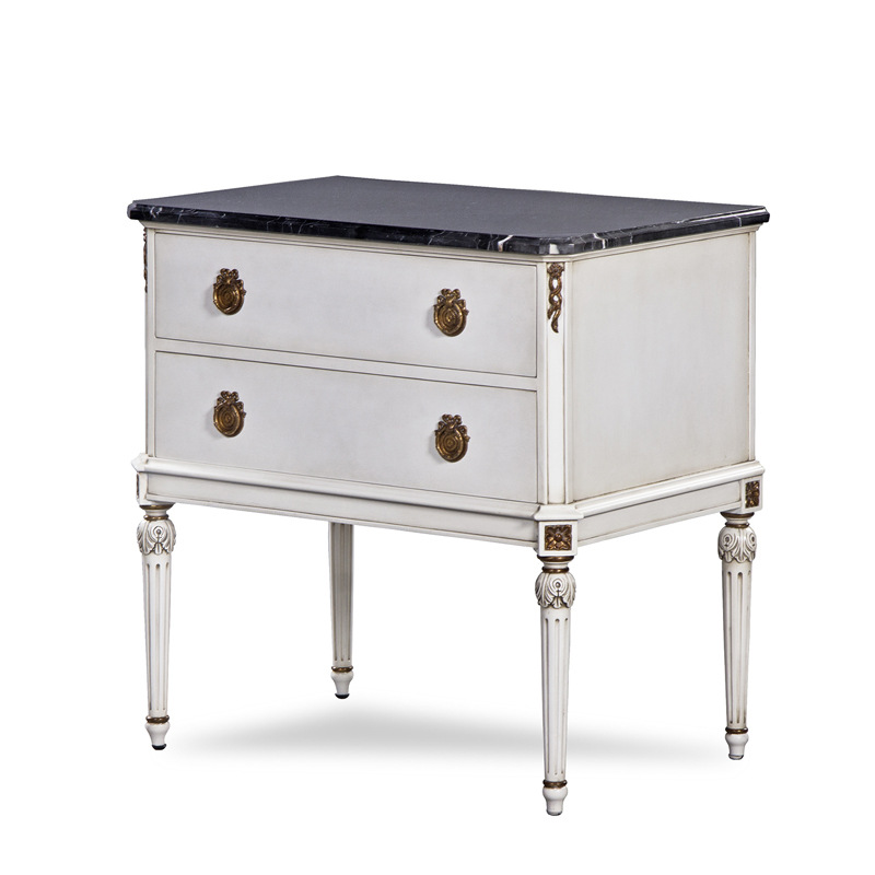 法式宮廷雕花做舊床頭櫃英式描金桃花心木銅件大理石別墅臥室家具