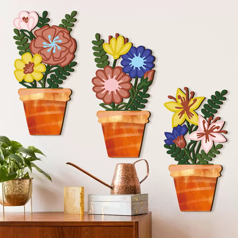 跨境亚马逊镂空花卉木质挂牌墙面装饰挂件壁挂田园风卧室客厅壁饰