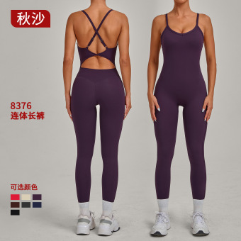 秋沙鸡心领可调节搭扣连体衣交叉收腰提臀运动瑜伽紧身连体服8376